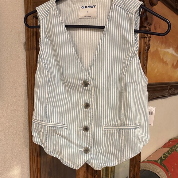 Old Navy Tops - Old Navy Light Blue and White Striped Women's Denim Vest